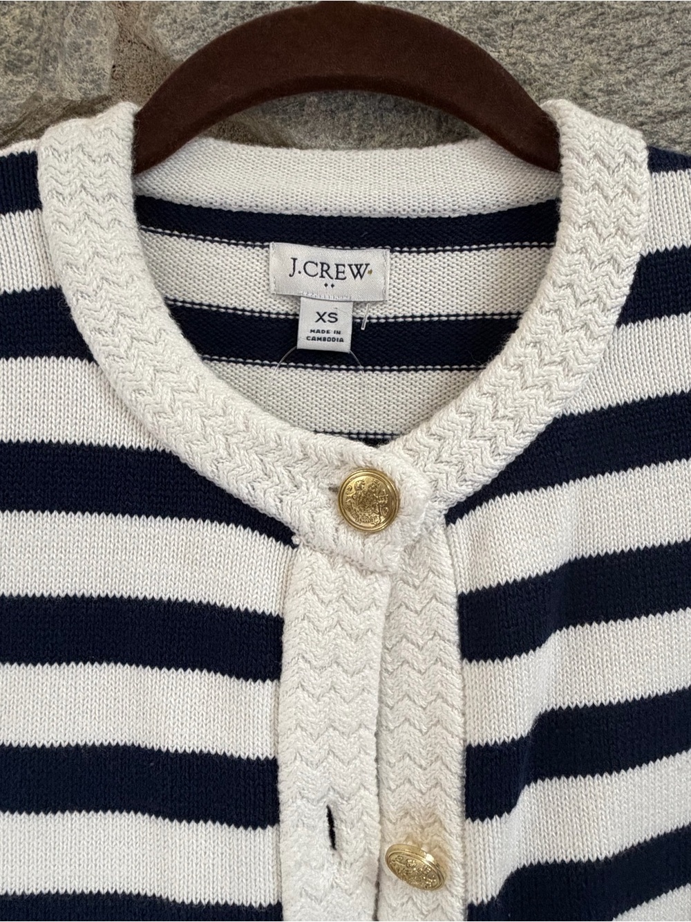 Factory J. Crew Navy and White Striped Button-Front Cardigan - Picture 2 of 10